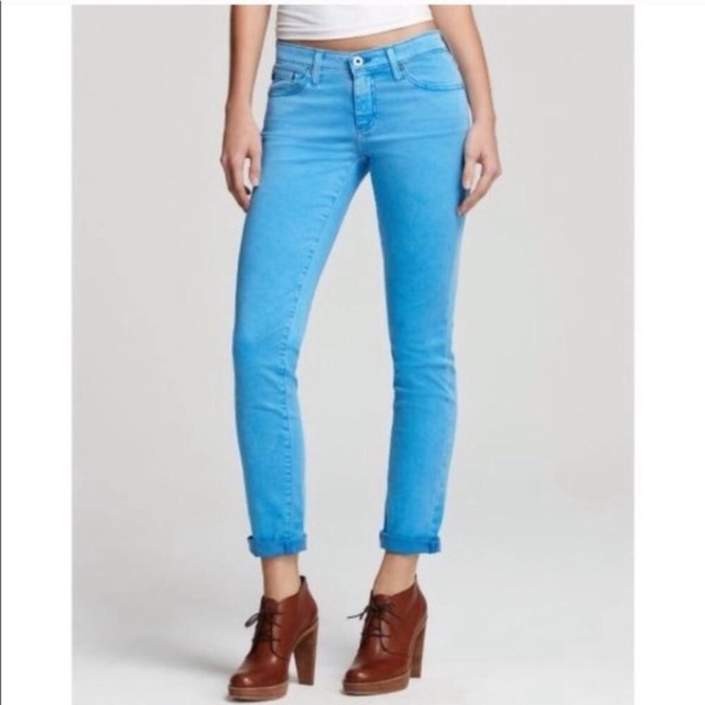 AG 'The Stevie Ankle' Distressed Aqua Blue Jeans